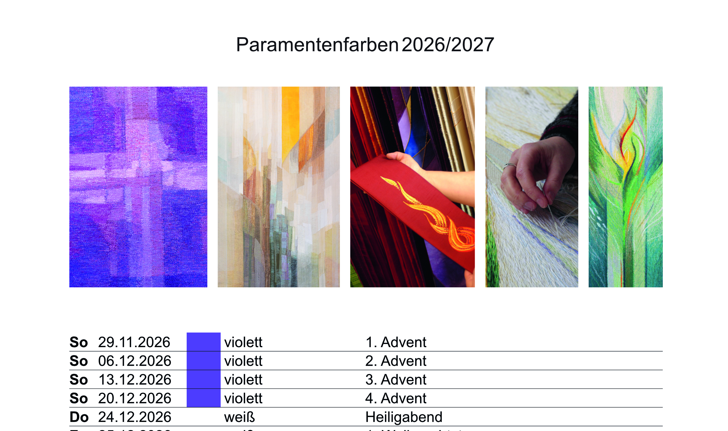 Ausschnitt aus dem Paramentenkalender 2026/2027